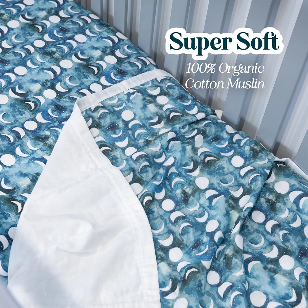 Transformative Teal Moon Baby Bassinet Blanket