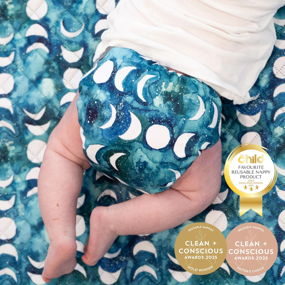 Transformative Teal Moon Reusable Cloth Nappy